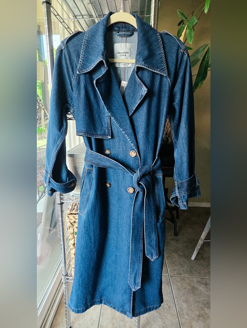 Abercrombie & Fitch Double-Breasted Denim Trench Coat - Blue